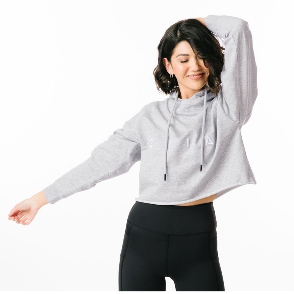 Zyia raw edge crop hoodie